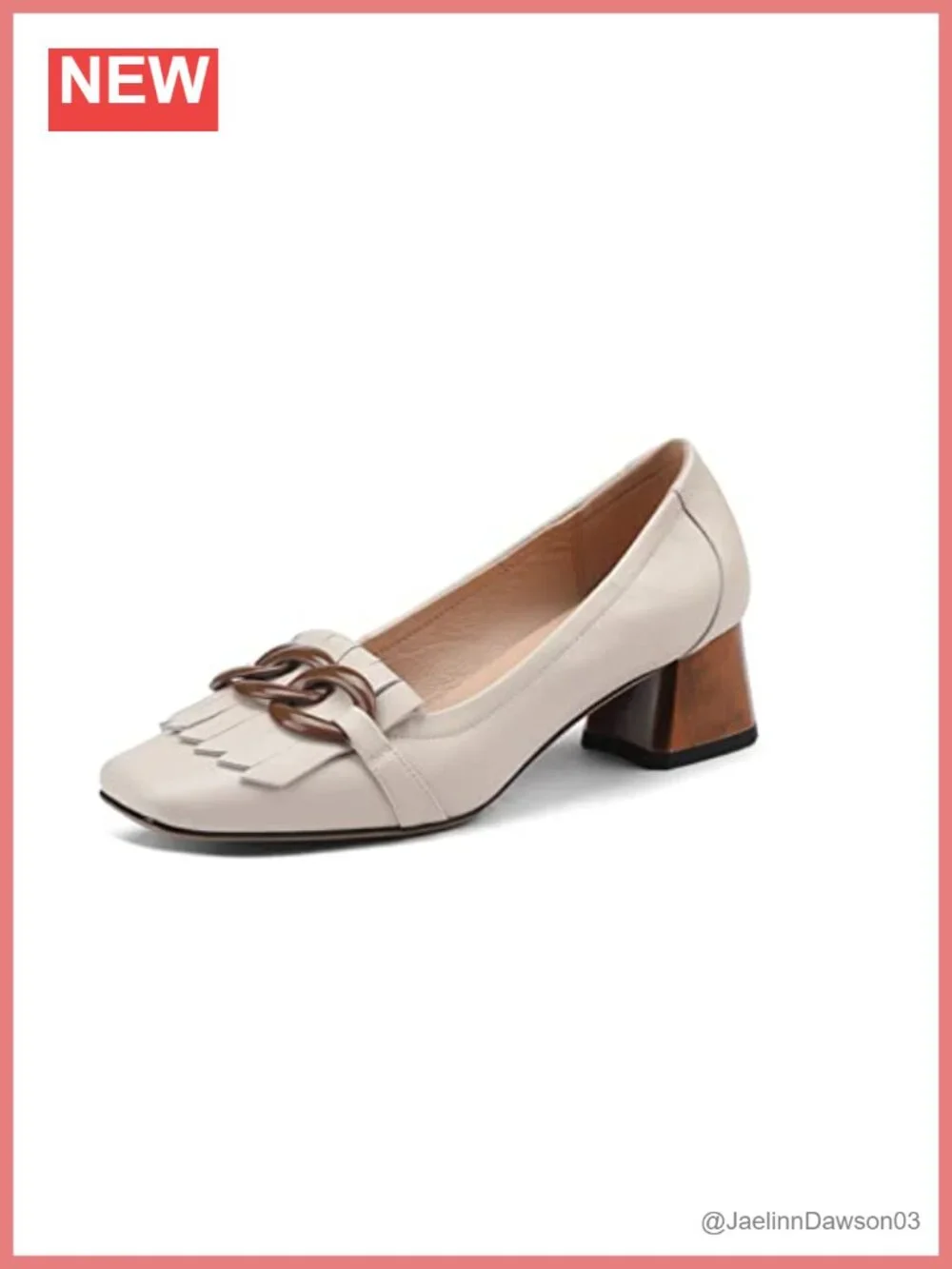 Genuine Leather Square Toe Tassel Chunky Heel Loafers with Chain